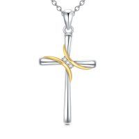 wholesale 925 Sterling Silver Cross Necklace Wholesale With Gold Accent And Diamonds-Style A