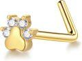wholesale 14K Gold Moissanite Diamond Animal Paw L-Shaped Nose Ring 20G 0.8mm Post-0-0