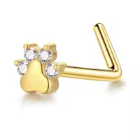 wholesale 14K Gold Moissanite Diamond Animal Paw L-Shaped Nose Rings Wholesale 20G 0.8mm Post-L Shaped Paw