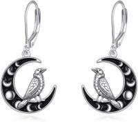 wholesale 925 Sterling Silver Crescent Moon Bird Dangle Earrings Gift for Her-raven 2