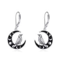wholesale 925 Sterling Silver Crow Perched On Moon Earrings-raven 2