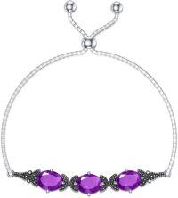 wholesale Sterling Silver Austria Crystal Vintage Retro Link Birthstone Bracelet for Women (7 9 )-Amethyst Purple