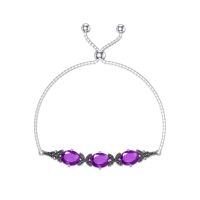 wholesale 925 Sterling Silver Green Stone Sliding Bracelet Wholesale With Adjustable Chain-Amethyst Purple