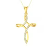 TOUPOP 14k Real Gold & Crystal Infinity Celtic Cross Pendant Necklace for Women-undefined