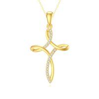 TOUPOP 14k Real Gold & Crystal Infinity Celtic Cross Pendant Necklace for Women-undefined