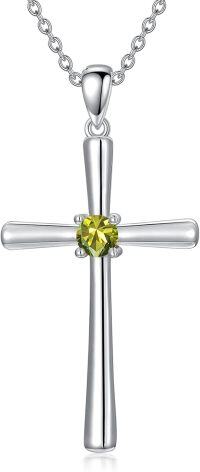 wholesale 925 Sterling Silver Birthstone Cross Necklace for Women 18 20-8-August-Peridot