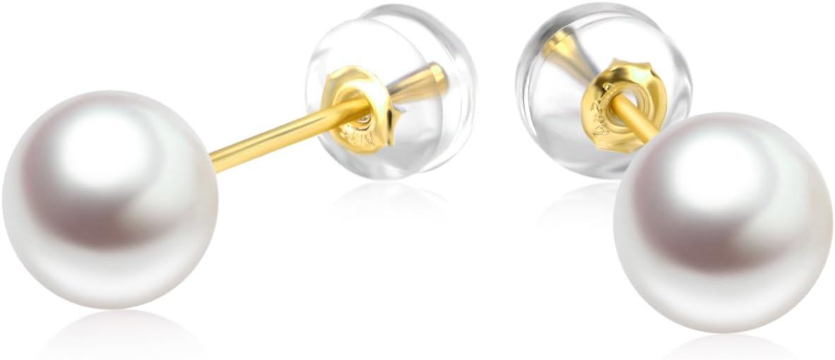 18K Gold Freshwater Pearl Stud Earrings for Women (7 10mm)-0-0