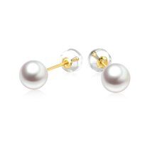 wholesale 18k Yellow Gold Polished Round Ball Stud Earrings For Women-7MM Pearl (18k Yellow Gold )