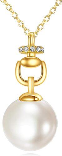 wholesale 14K Gold White Pearl Pendant Necklace with Cubic Zirconia Chain for Women Elegant Fine s-14K gold pearl necklace