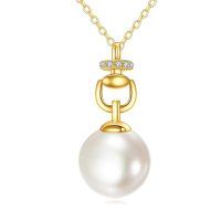 wholesale 14K Gold White Pearl Pendant Necklace with Cubic Zirconia Chain for Women Elegant Fine s-14K gold pearl necklace