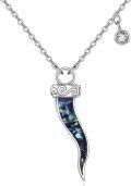 wholesale 925 Sterling Silver Abalone Shell Italian Horn Pendant Necklace with Lucky Charm for Women and Men-0-0