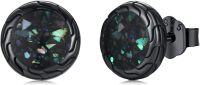 wholesale 925 Sterling Silver Round Black Onyx Stud Earrings - Hypoallergenic Punk Gothic Jewelry for Women and Men-Abalone Shell1