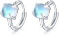 wholesale Rhodium Plated Sterling Silver & Moonstone Huggie Hoop Earrings 6mm Stone 6x13mm 3g-0-0