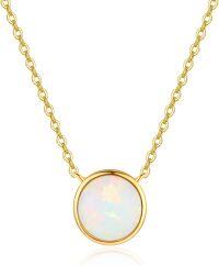 wholesale 14K Solid Gold Opal October Birthstone Necklace for Mom Women Birthday Mothers Day Gifts-14K Round-white