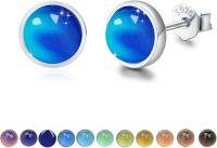 wholesale 925 Sterling Silver Tiger Eye Mood Stone Pink Quartz Amethyst Moonstone Stud Earrings-Simple 8mm Mood Stone