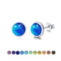 wholesale 925 Sterling Silver Blue Opal Stud Earrings Wholesale With 12 Color Options-Simple 8mm Mood Stone