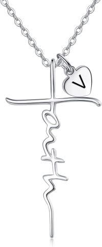 wholesale 925 Sterling Silver Heart Cross Ekg Necklace-V-V
