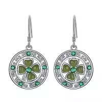 TOUPOP 14K Gold Plated Sterling Silver Round Natural Jade Earrings-style_name:Z-Shamrock-Green Jade