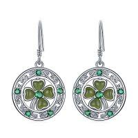 wholesale Natural Jade Earrings For Women 14k Gold Plated Sterling Silver Round Jade Jewelry Birthday Christmas Gifts For Women Mom Her -style_name:Z-Shamrock-Green Jade