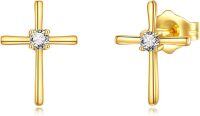 wholesale 14k Yellow Gold Diamond Cross Stud Earrings for Women - Religious s-CZ Cross Earrings