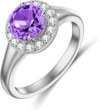 wholesale Sterling Silver Moissanite Birthstone Crystal Halo Engagement Ring-02-Amethyst-05-Emerald