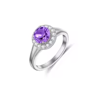 wholesale 925 Sterling Silver Moissanite Birthstone Crystal Halo Engagement Ring-02-Amethyst-05-Emerald
