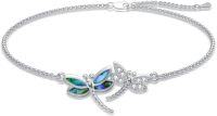 wholesale 925 Sterling Silver Dragonfly Design Crystal Ankle Anklet - Adjustable Size-D-Dragonfly