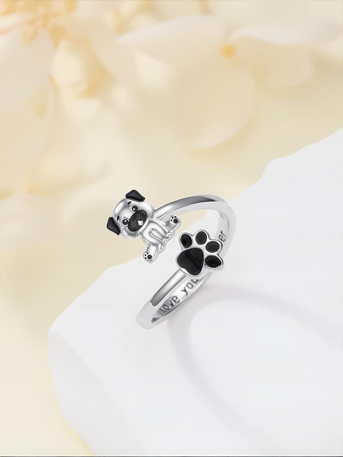 Sterling Silver Cute Puppy Corgi Dachshund Pug Yorki Adjustable Dog Rings for Women-0-4