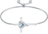 wholesale TOUPOP Aquamarine Cross Bracelet For Women Sterling Silver Birthstone Cross Bracelet Heart Cross March Birthstone Jewelry Birthday Anniversary Christmas Gifts For Her Wife Girlfriend Mom -undefined