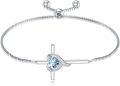 wholesale TOUPOP Aquamarine Cross Bracelet For Women Sterling Silver Birthstone Cross Bracelet Heart Cross March Birthstone Jewelry Birthday Anniversary Christmas Gifts For Her Wife Girlfriend Mom -0-0