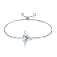 TOUPOP Sterling Silver Aquamarine Cross Heart Bracelet Birthday Gift For Women-undefined