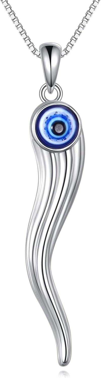 wholesale 925 Sterling Silver Evil Eye Horn Pendant Necklaces for Women Men Protection Amulet s 45cm Chain Length-0-0
