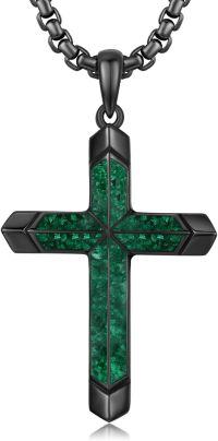 wholesale 925 Sterling Silver Malachite Cross Pendant Chain Mens Religious s-A04 - Black Cross with Malachite Gravel