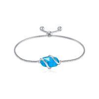wholesale 925 Sterling Silver Abalone Shell Square Charm Adjustable Bolo Bracelet for Women-A-Topaz-December