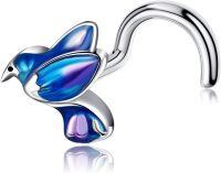 wholesale Sterling Silver Hummingbird Rose Violet Daisy L Shaped 18G 20G Nose Stud-B-Hummingbird