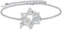 wholesale 925 Sterling Silver & Daisy Star of David Bracelet - Jewish Symbol of Hope & Love - Adjustable 7+2 Chain - Elegant Gift for Daily Wear-Star of David