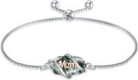 wholesale 925 Sterling Silver Opal Mom Charm Bolo Bracelet for Women-Mom-Moss Agate