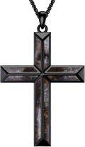 wholesale Sterling Silver Men s Black Cross Necklace with Turquoise Pendant-0-0