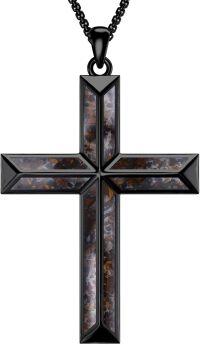 wholesale 925 Sterling Silver Mens Black Agate Cross Necklace with Brown Stone Pendants-1-Tiger Eye
