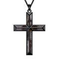 wholesale 925 Sterling Silver Mens Black Agate Cross Necklace with Brown Stone Pendants-0-0