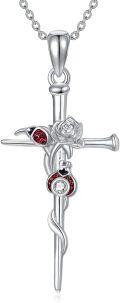 wholesale 925 Sterling Silver Red Crystal and Enamel Flower Cross Necklace for Women Girls s-0-0