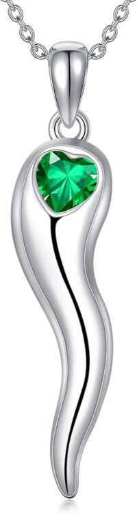 wholesale 925 Sterling Silver Birthstone Italian Horn Necklace for Women Protection Amulet Gift-A5-May-05