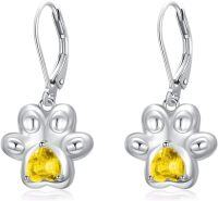 wholesale 925 Sterling Silver Birthstone Dangle Drop Earrings for Women Girls-Paw Print-11