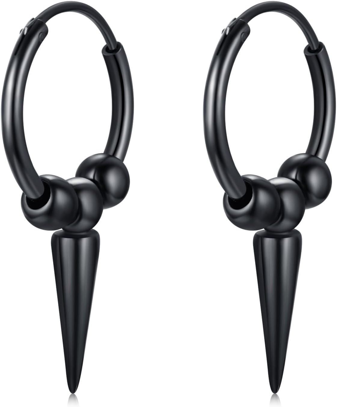 Sterling Silver Spike Sword Cross Huggie Hoop Earrings Punk Jewelry-E-Black-1