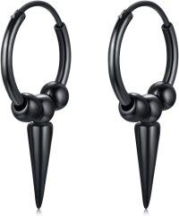 wholesale Black  Spiked Ball Huggie Hoop Earrings Punk Style Jewelry 3cm Diameter-E-Black-1