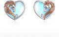 wholesale 925 Sterling Silver Heart-Shaped Horse Head Stud Earrings with Blue Enamel and Rose Gold Accents-0-0