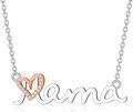 wholesale 925 Sterling Silver Lab-Grown Cubic Zirconia Mama Script with Rose Gold Plated Heart Pendant Necklace-0-0