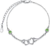 wholesale Sterling Silver Cubic Zirconia Double Heart Chain Jewelry for Women-Bracelet 7''-9''-08 Aug - Peridot-White Gold