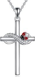 wholesale 925 Sterling Silver Cross with Ladybug and Cubic Zirconia Pendant Necklace - Christian Gift for Women & Girls-0-0