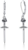 wholesale 925 Sterling Silver Rose Sword Leverback Dangle Earrings-0-0